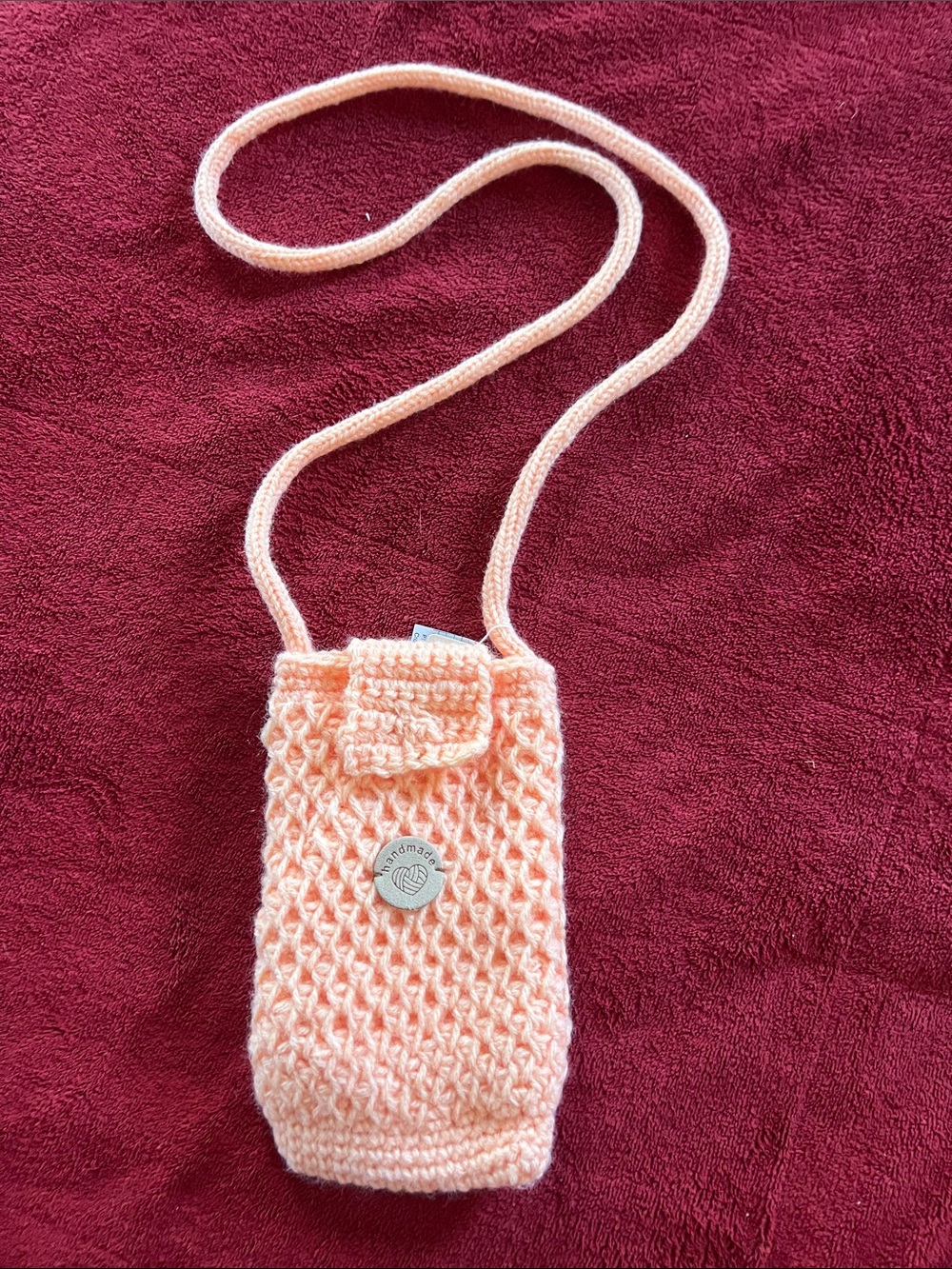 Handmade Peach Crochet Crossbody Pouch